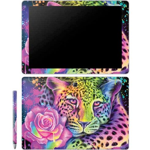 Neon Rainbow Cheetah with Rose by Sheena Pike Galaxy Book 12in Skin